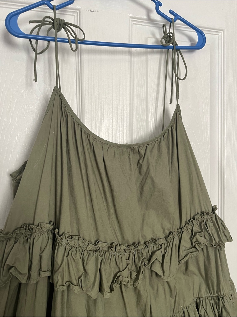 ASOS Curve ruffle tiered sundress in khaki green - Picture 3 of 5